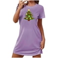 thumbnail image 2 of Camisón corto navideño para mujer, talla grande, cuello redondo, manga corta, estampado en el pecho, vestido de noche para mujer, 2 of 3