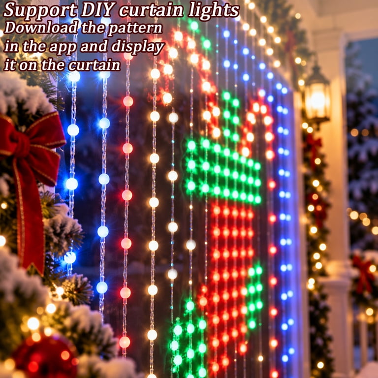 Smart LED Curtain Lights Christmas, Smart Lights Outdoor, Bluetooth APP ...