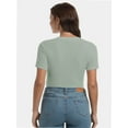thumbnail image 2 of Women's Crew Neck Ribbed Fitted Shirt Basic Short Sleeves Summer T Shirt Tops, 2 of 7