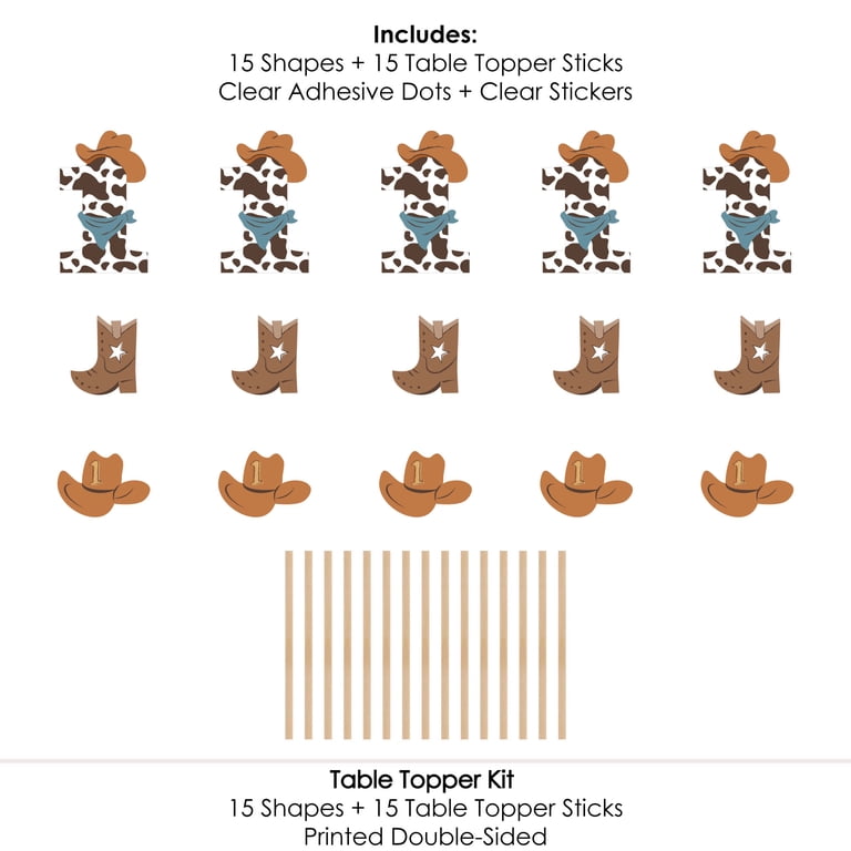 My First Rodeo Western Birthday Party Decor - Set Of 15 Cowboy Centerpiece Sticks & Table Toppers
