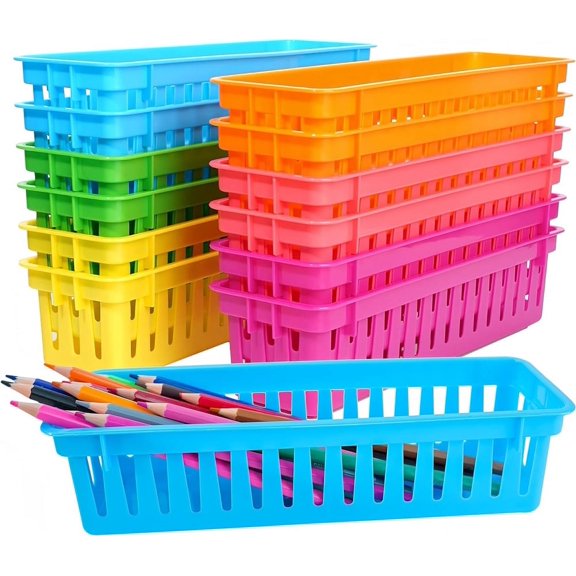Tutuviw 12 Pack Classroom Pencil Organizer Pencil Basket Pencil Holder for Desk Pencil Holder Trays Classroom Storage Baskets Colorful Pen Baskets Tray for Organizing Classroom Supplies