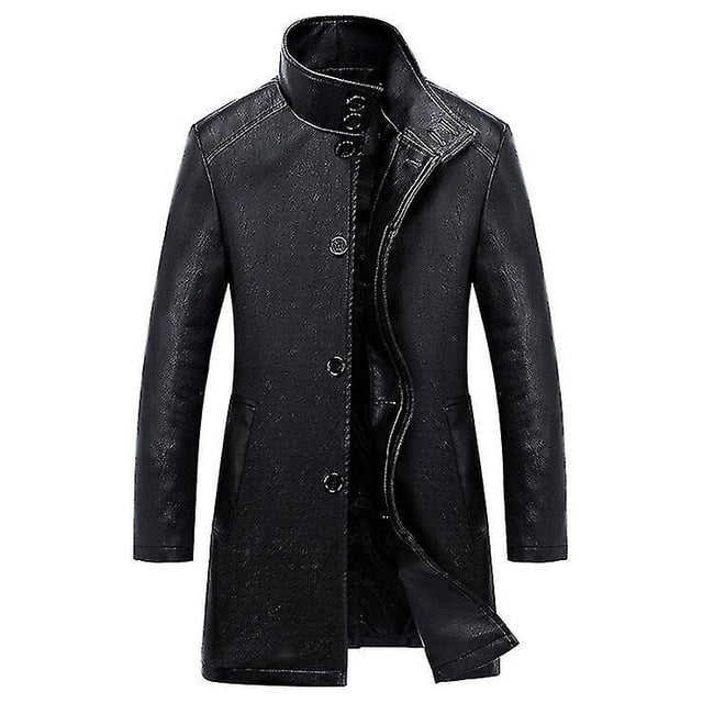 Gabardina de cuero de lujo Vevor para hombre, Chaqueta de cuero informal de negocios, abrigo Largo negro de PU, talla 4XL