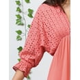 thumbnail image 5 of Doublju Womens 34 Sleeve Deep V Neck Eyelet Casual Midi Dress With Plus Size, 5 of 5