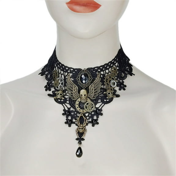Yokua Womens Gothic Style Collar Black Chocker Necklace Chain Embroidered Lace