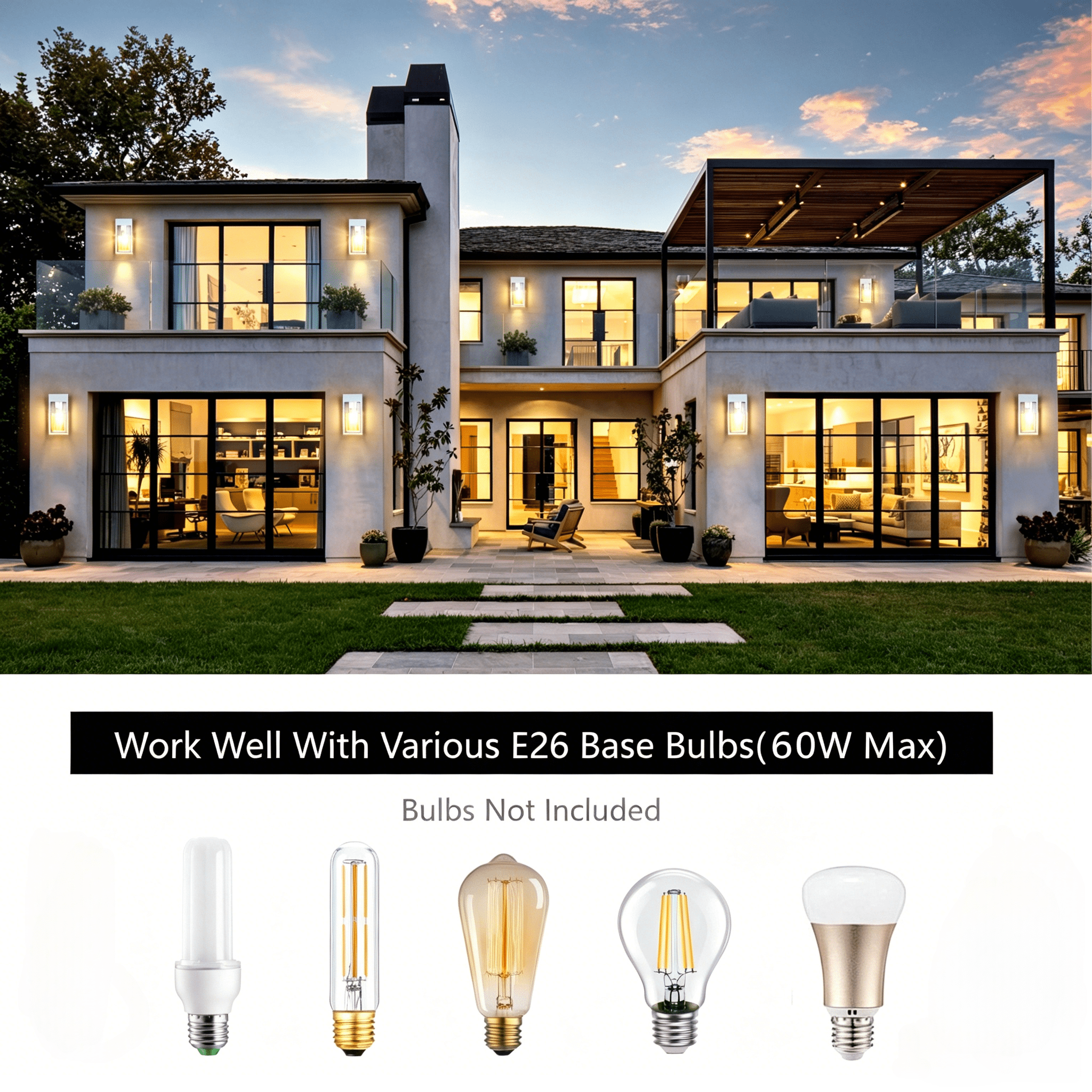 GCGAFUL 10.24 Inch Modern Outdoor Wall Light 2 Pack, White Hardwired Waterproof Sconce with Clear Glass for Porch