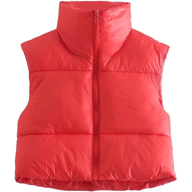LinYooLi Gilet Court pour Femmes avec Col Montant Gilet Léger Rembourré à Fermeture Éclair 2022