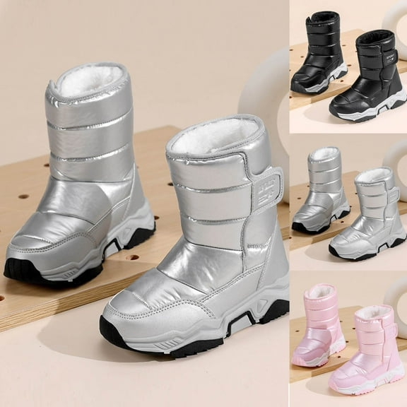 Miluxas Girls Glitter Snow Boots Kids Warm Faux Fleece Lined Anti-Slip Outdoor Winter Shiny Shoes Toddler/Little Kid/Big Kid Silver 3(38)