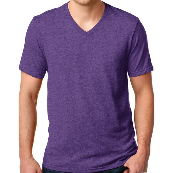 Men's Modern Cotton/Poly V-neck Tee Shirt, Heather Purple, XL
