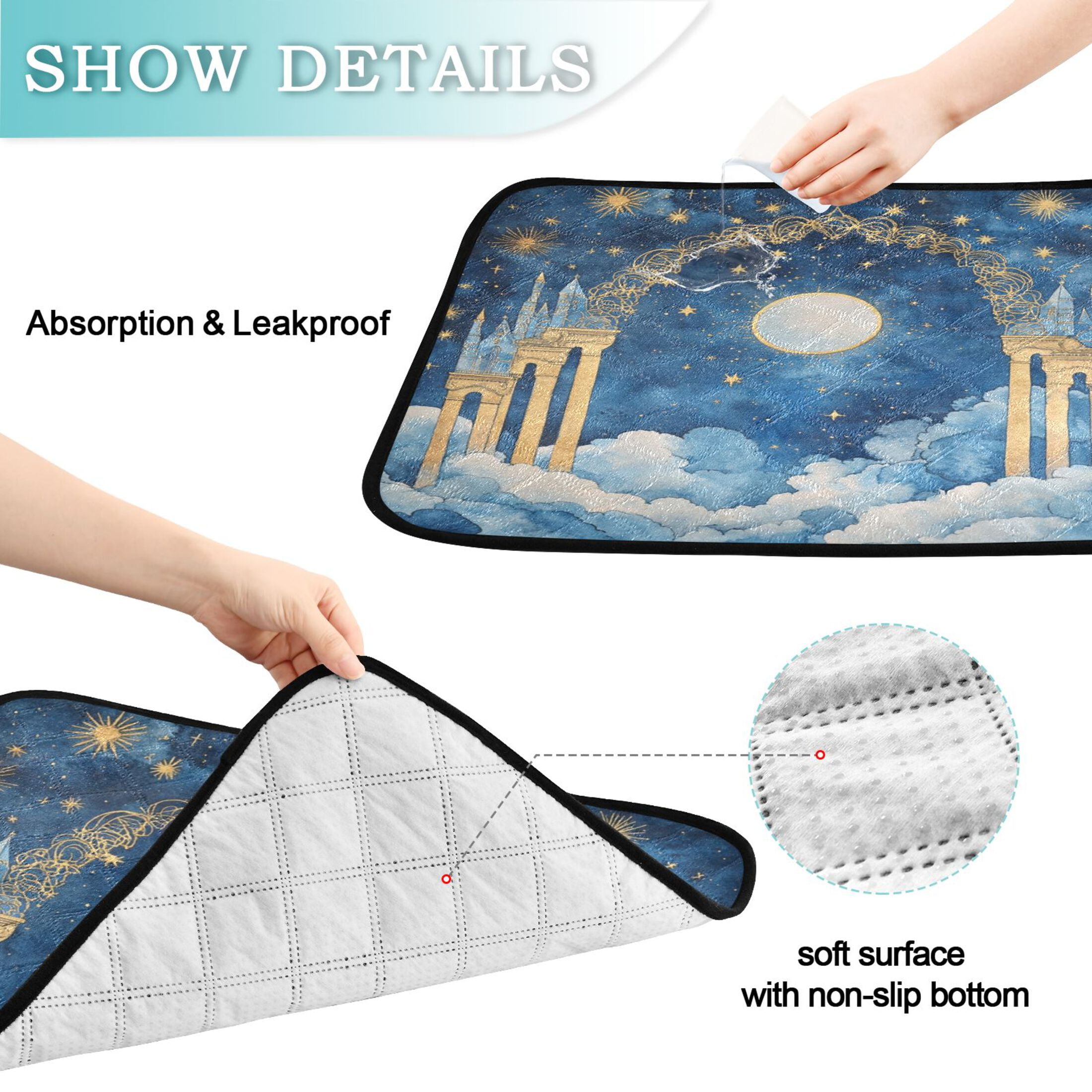 Qxltty Celestial Sky Cat litter Pads Pet Set of 2 Diaper Mats Center Anti-leakage Layer Absorbent Soft and Comfortable