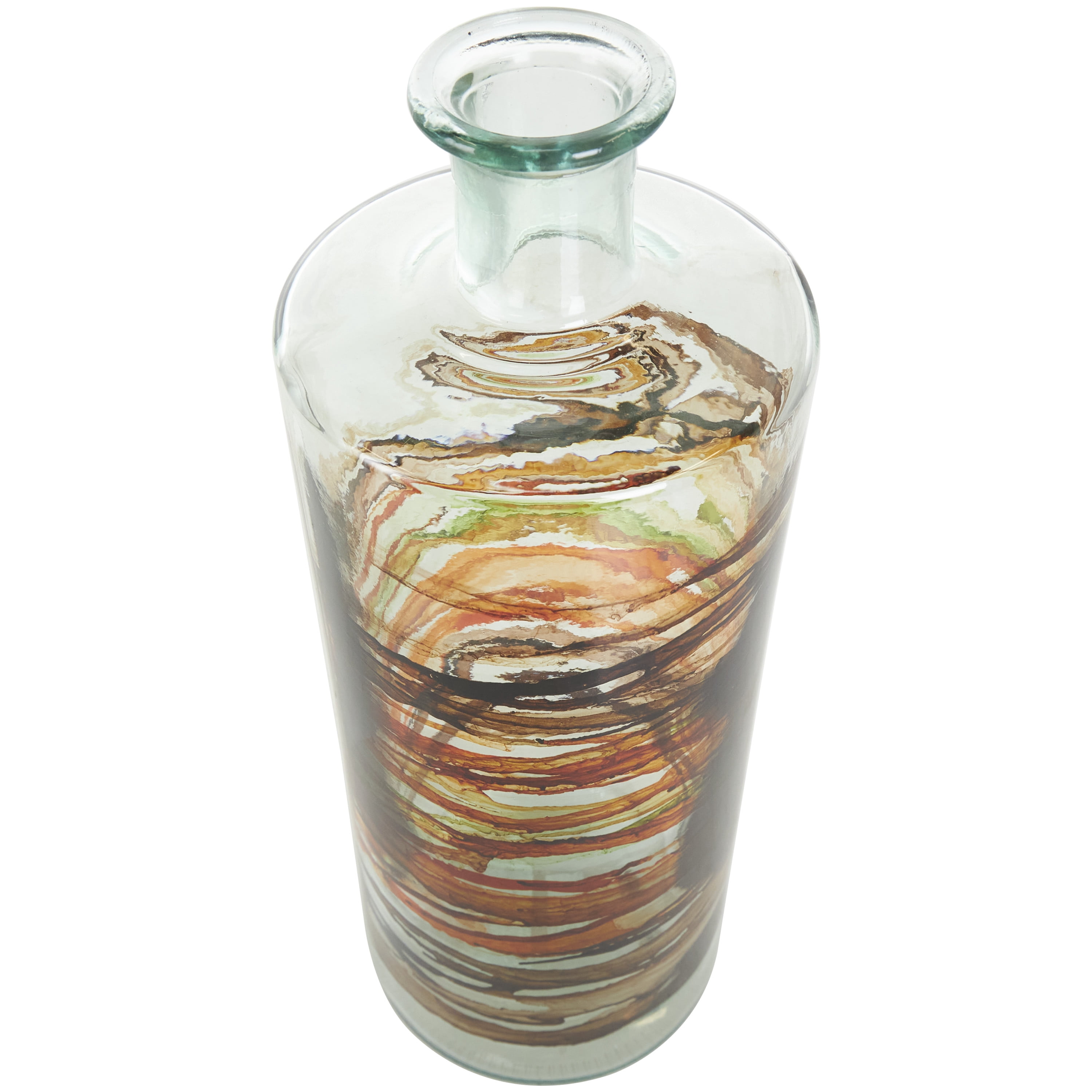 DecMode 16" Abstract Spanish Bottle Recycled Glass Vase with Swirled Colored Glass Bands