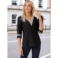 thumbnail image 3 of DARING DIVA Women's 3/4 Sleeve Tops Hollow Color Block Boho Shirts M Black, 3 of 6