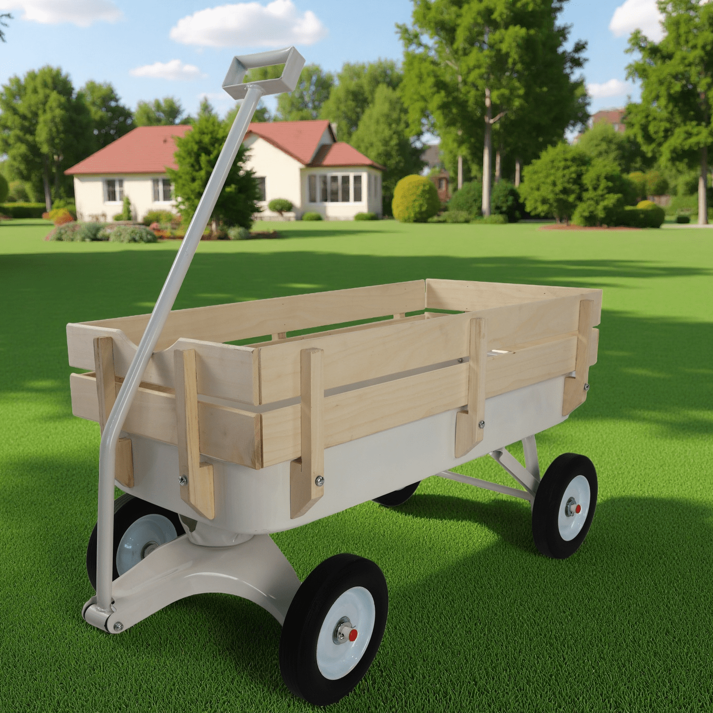 Outdoor Carriage, All Terrains, Wooden Railings, Solid Tires, Garden Carriage, Load-Bearing Capacity: 176lbs