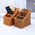 thumbnail image 6 of Kitecy Woven Rattan Desk Organizer 3 Slot Organizer Countertop Basket Rattan Desk Storage Basket Small Item Storage Holder for Remotes Makeup Brushes And Pens, 1 Pack, Khaki, 6 of 9