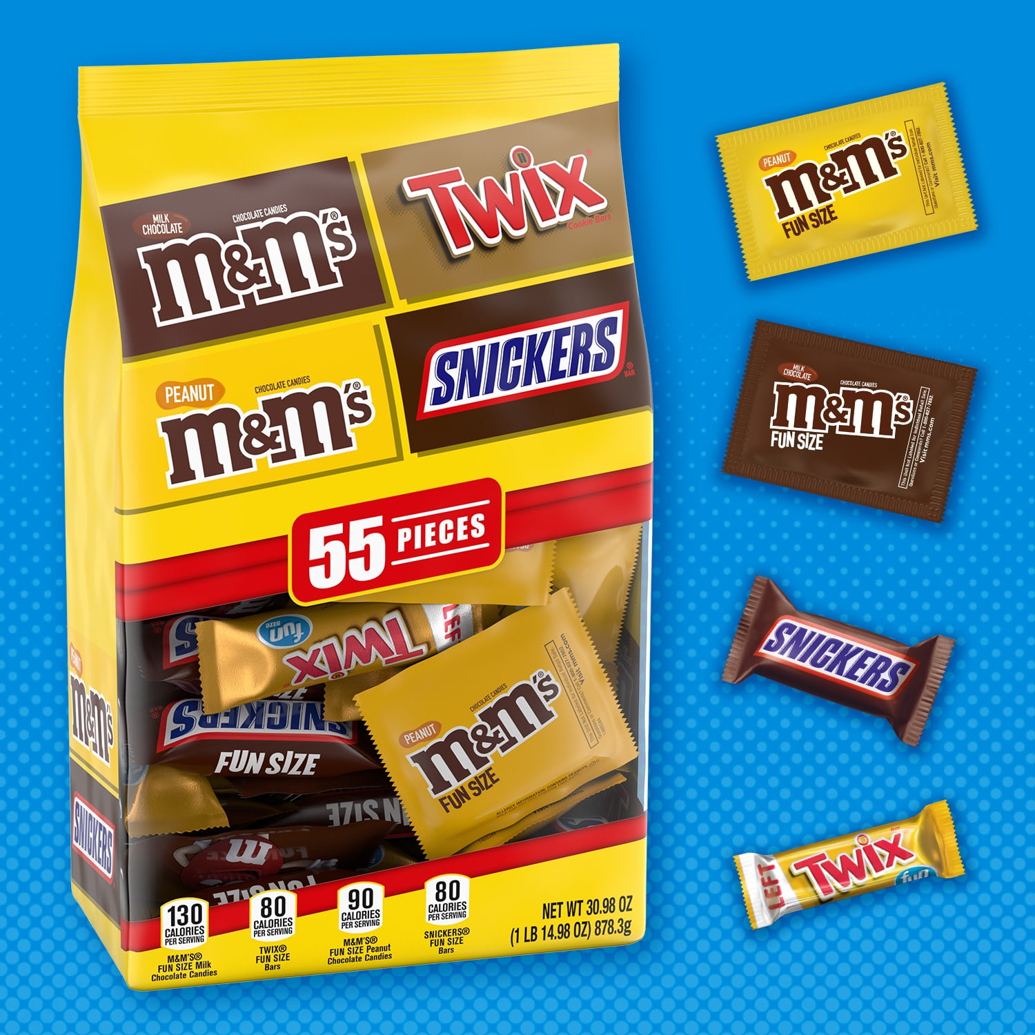 Mars Mixed M&M's, Snickers & Twix Milk Chocolate Candy Bars Variety Pack - 55 Ct