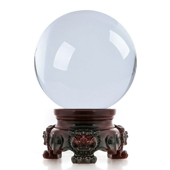 Amlong Crystal Clear Crystal Ball 3 Inch with Redwood Lion Resin Stand
