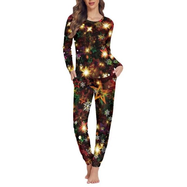 Conjunto de piezas con diseño navideño para mujer, ropa de dormir informal holgada, jersey de manga larga, ropa de estar por casa, envío directo