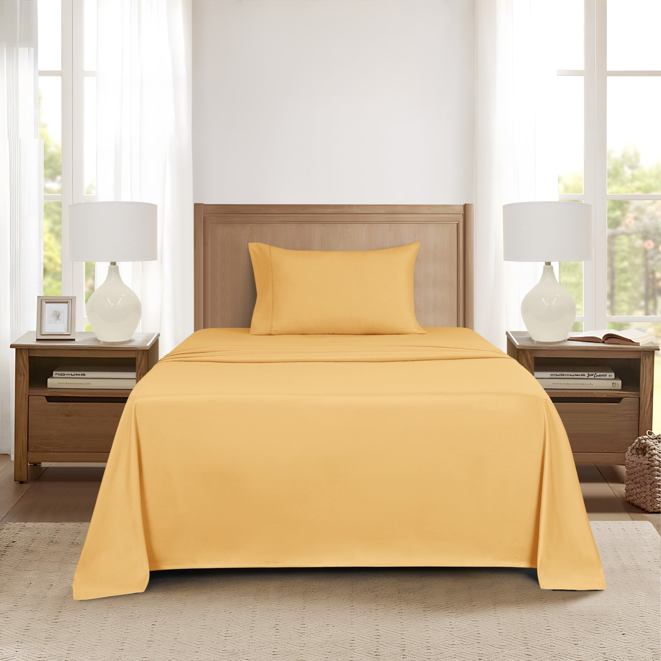 Mainstays Super Soft Brushed Microfiber Bed Sheet Set, Golden Mustard, Twin-XL, 3 Piece