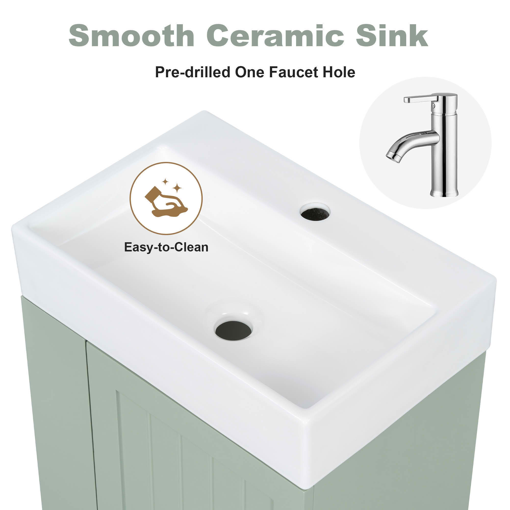 MAYEERTY 20" Bathroom Vanity Ceramic Sink MDF Storage Drawer Side Shelf Golden Handle Small Bathroom