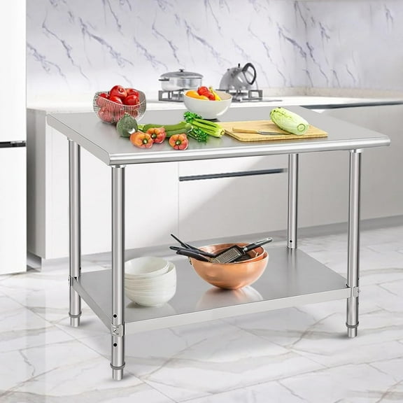 Sunvasagoo Commercial Stainless Steel Work Table, NSF Certified, Adjustable Shelf, Silver Finish