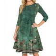 thumbnail image 3 of Women's Cocktail Dress Evening Dress 3/4 Sleeve Floral Print Vintage Wedding Guest Dress for Party Banquet Spring Fall,Light Green,2XL, 3 of 6