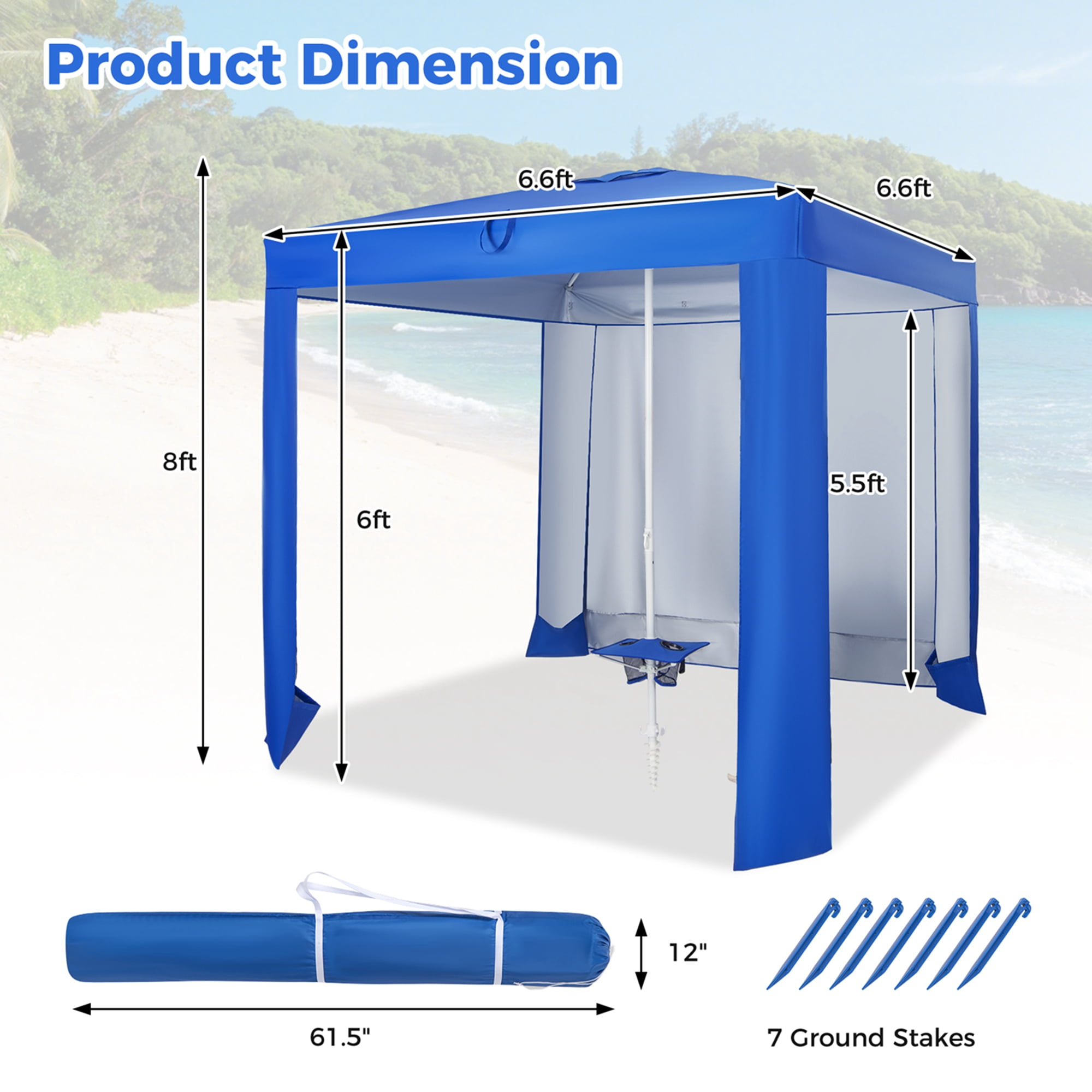 Zonwering met afneembare zijwand, draagbare strandtent, outdoor-schaduw