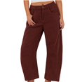 thumbnail image 2 of Huankd Women's Corduroy Barrel Pants Mid-Rise Elastic Waist Casual Cord Wide Legs Baggy Pant with Pockets Wine M, 2 of 8