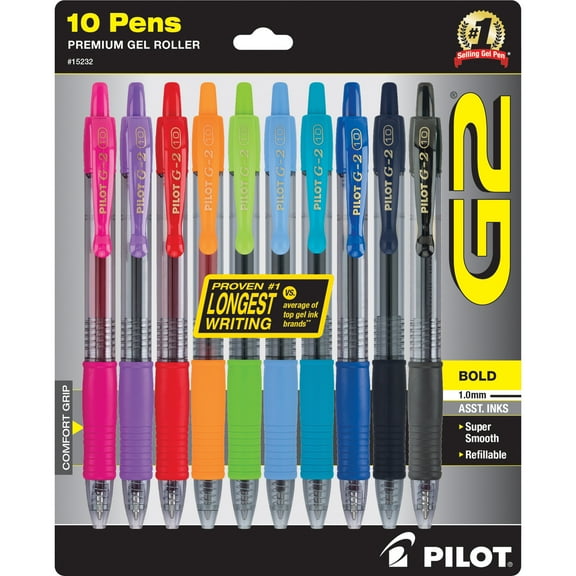 Pilot G2 Premium Retractable Gel Ink Pens, Bold Point, Assorted Ink, 10 Count