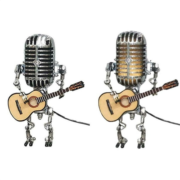 Usb Retro Style Microphone Robot Lamp Holding Guitar With Light Vintage  Home Decoration - Walmart.com