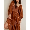 thumbnail image 3 of Women Floral Embroidered Maxi Dress Long Puff Sleeve Square Neck Boho Flowy Dress with Pockets Smocked Swing Long Dresses, 3 of 7