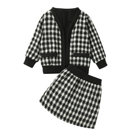 

Canrulo 3Pcs Toddler Baby Girl Fall Winter Clothes Elegant Plaid Jacket Coat+Blouse Shirt Tops+Pencil Skirt Party Set Black 3-4 Years