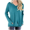 thumbnail image 1 of ICHUANYI Clearance Oversized Tshirts Shirts For Women Solid Workout Sweatshirts Casual Basic Long Sleeve Shirt Classic Crew V-Neck Tops(Blue, M) ICHUANYI WER2023081404082, 1 of 5