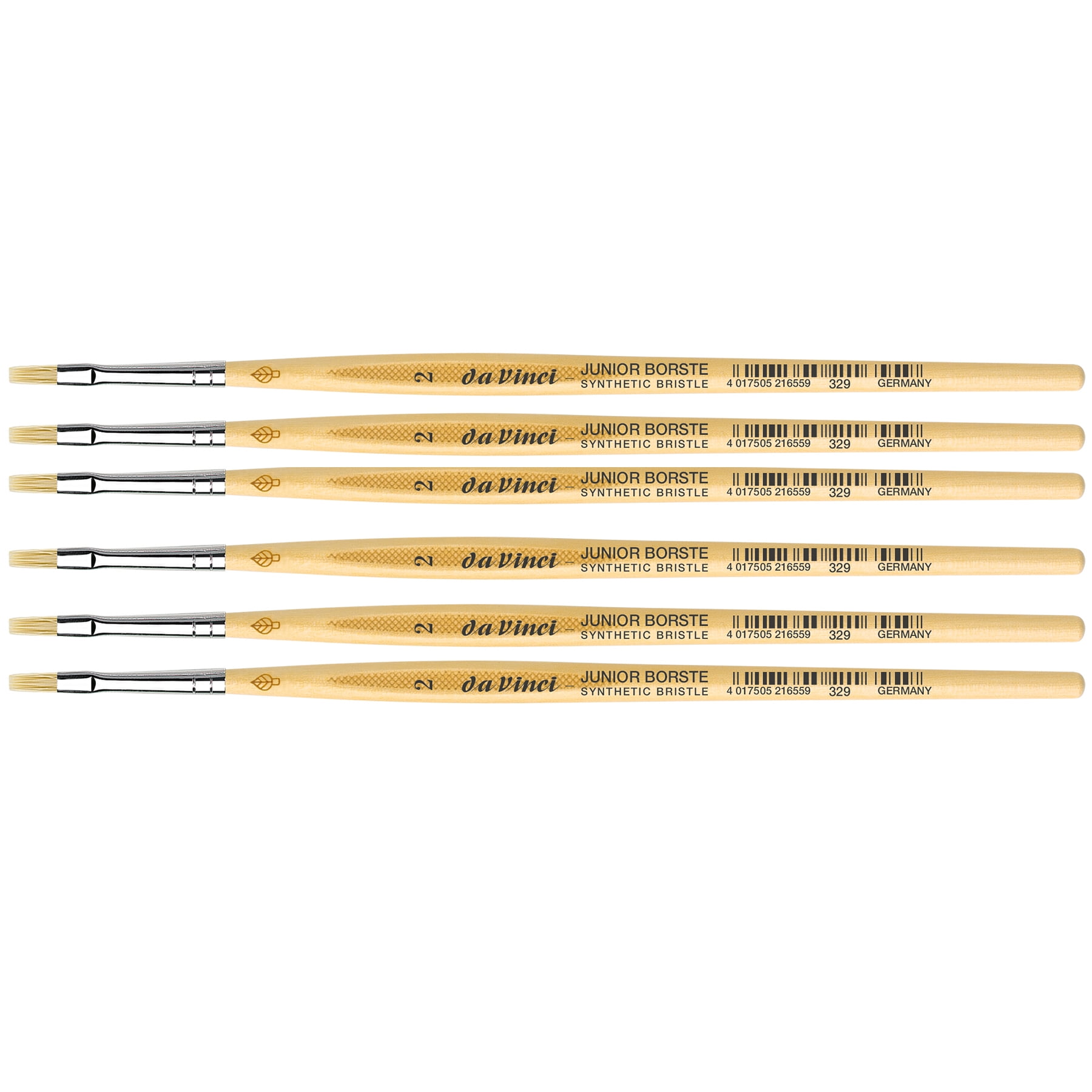 da Vinci JUNIOR BORSTE Synthetic Student Brush, Synthetic, Tempera, Flat, Series 329, Size 2, Pack of 6