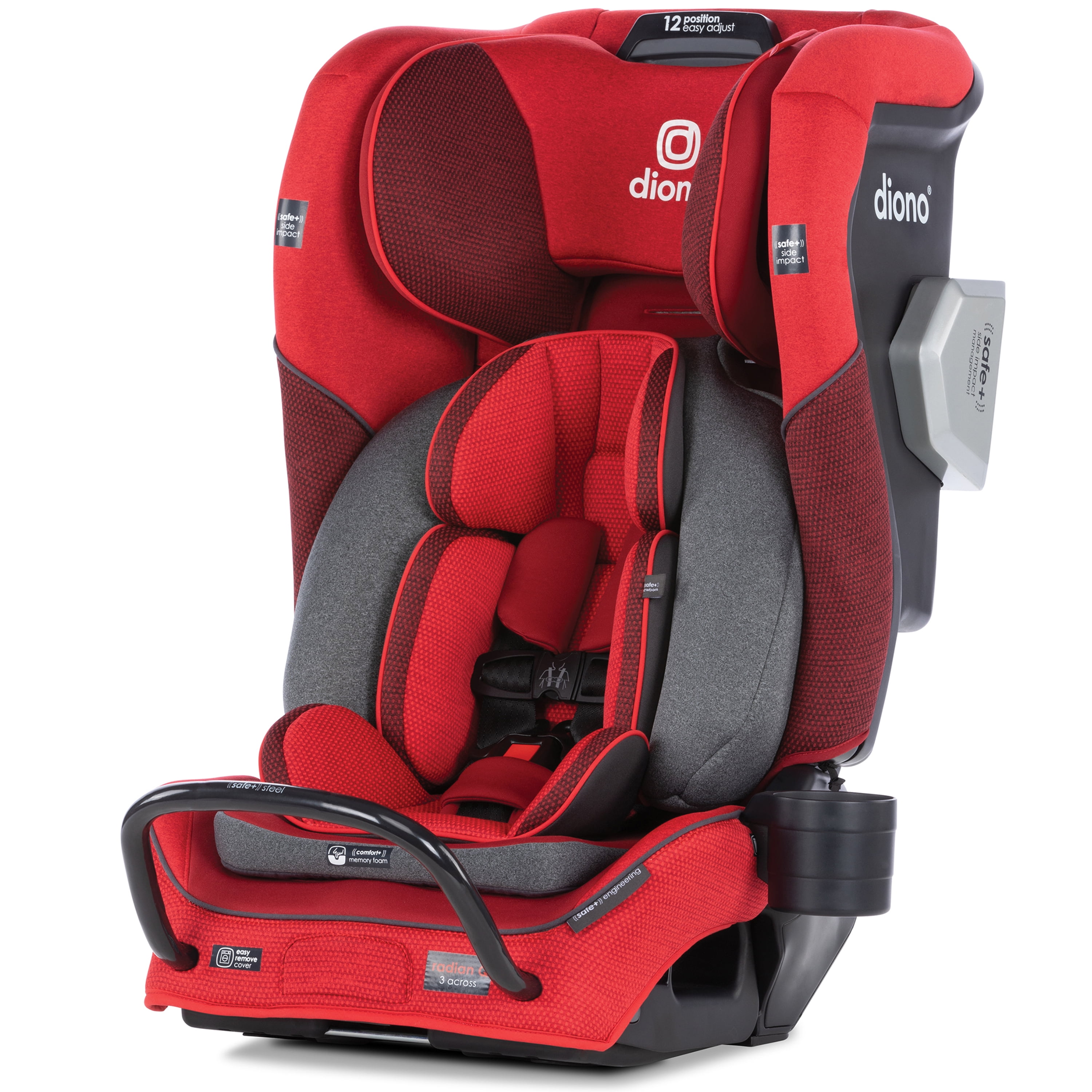 Diono Radian 3QXT AllinOne Convertible Car Seat, Slim Fit 3 Across, Red