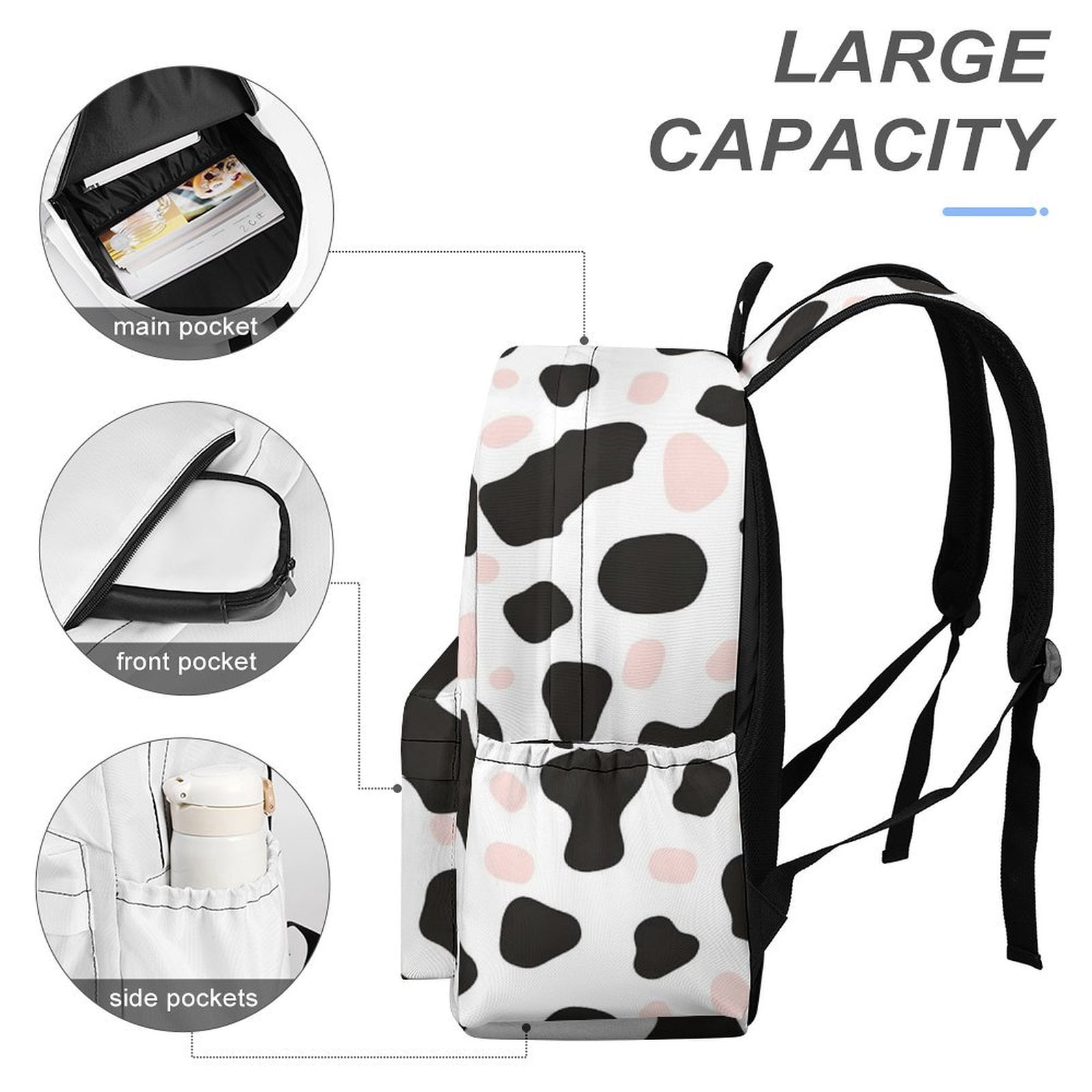 Large Capacity Half Print Backpack 11.8×16.5×5.9in Multifunctional Zipper Design Convenient Switch Simple Cow-print Pattern1_3