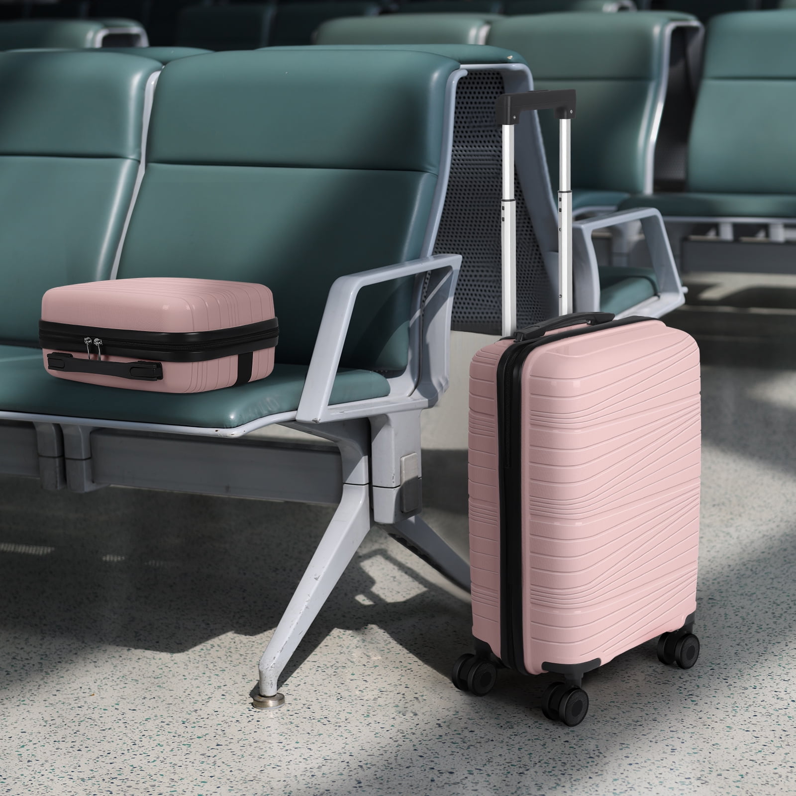 Travel Business Trip Slanted Stripe Luggage Set PP 2 Piece (14"+20") Pink