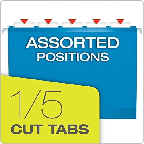 Reinforced Hanging File Folders, Letter Size, Blue, 1/5 Cut, 25/BX (4152 1/5 BLU) (Pack of 2)