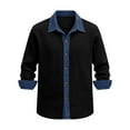 thumbnail image 5 of Chiccall Mens Shirts Linen Denim Patchwork Long Sleeve Casual Stylish Button Down Collared Shirt with Pocket, 5 of 6