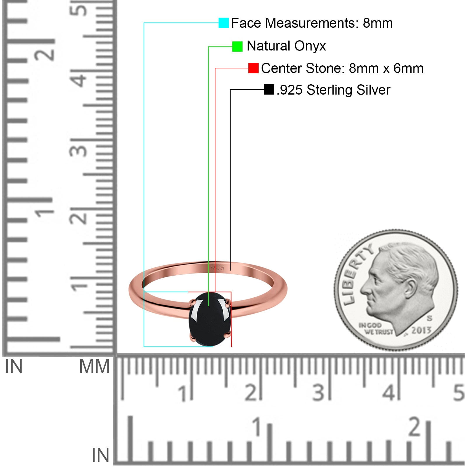 Natural Black Onyx Rose Tone Silver Size-6 Minimalist Oval Cathedral Solitaire Ring Wedding Engagement Rings For Women 925 Sterling Silver Gifts For Her