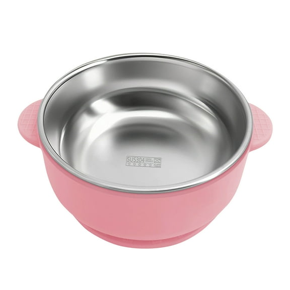 LPSSTORE Silicone Baby Bowls with Suction, Stainless Steel Suction Bowl with Lid and Double Ears, Anti Scald Food Container, Non- and Spill-Proof Design, for Baby Self-Service Feeding