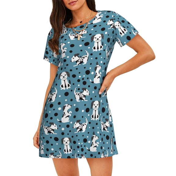 Cotton Nightgowns for Women - Cute Dalmatian Dog Puppy Sleep Shirts for Women's Nightgowns & Sleepshirts, Soft Cotton Pajama Dress Shirts for Women, House Dress Sleepwear for Women