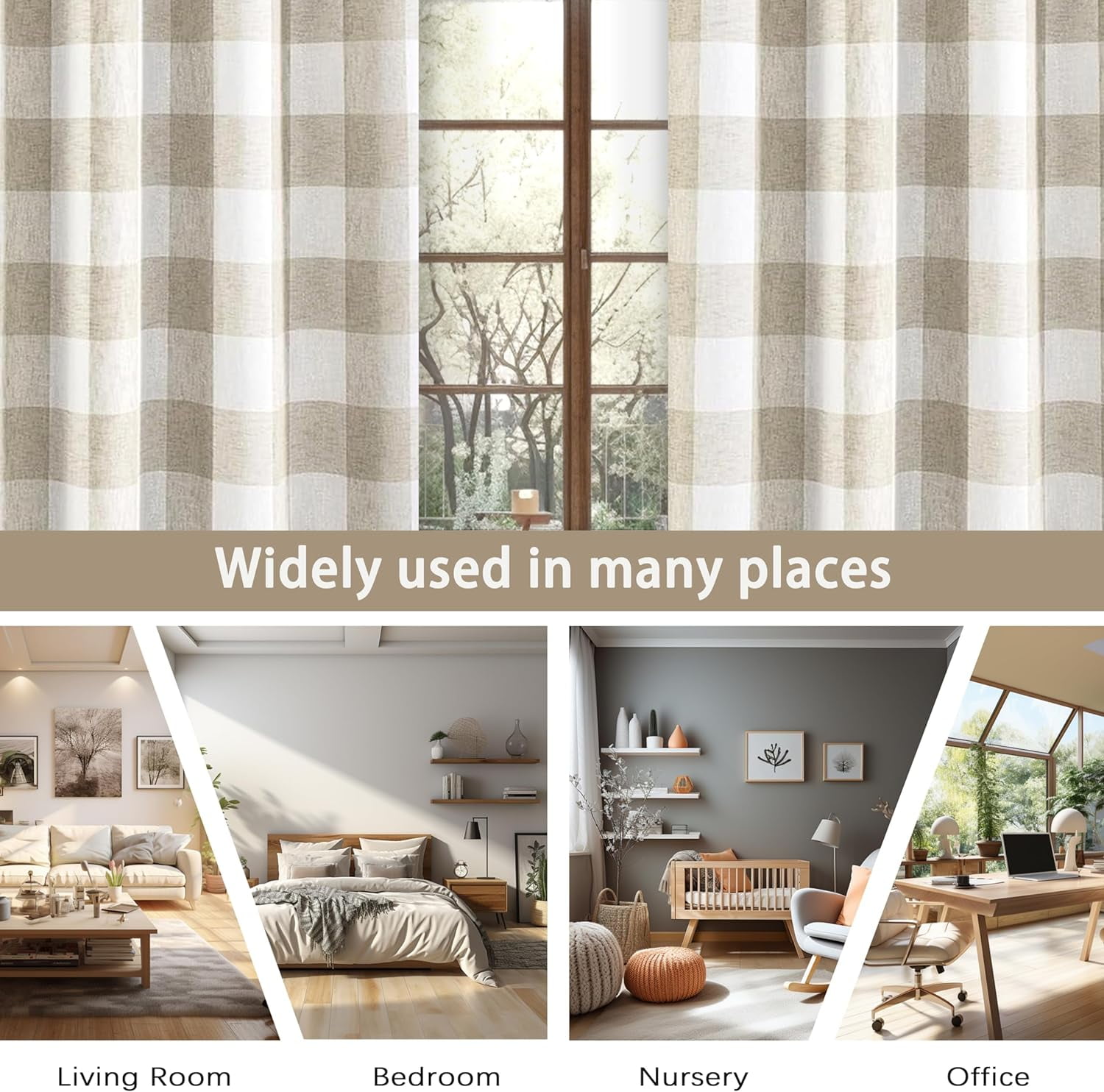 DriftAway Buffalo Check Woven Plaid Pattern Lined Blackout Thermal Insulated Window Curtain Grommet, 2 Panels, 52" x 96", Taupe
