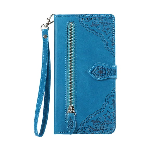 Funda para iPhone 14 iPhone 14 Cartera para mujer y hombre Duradera Cuero PU repujado con cremallera y tarjetero Teléfono con correa para la muñeca