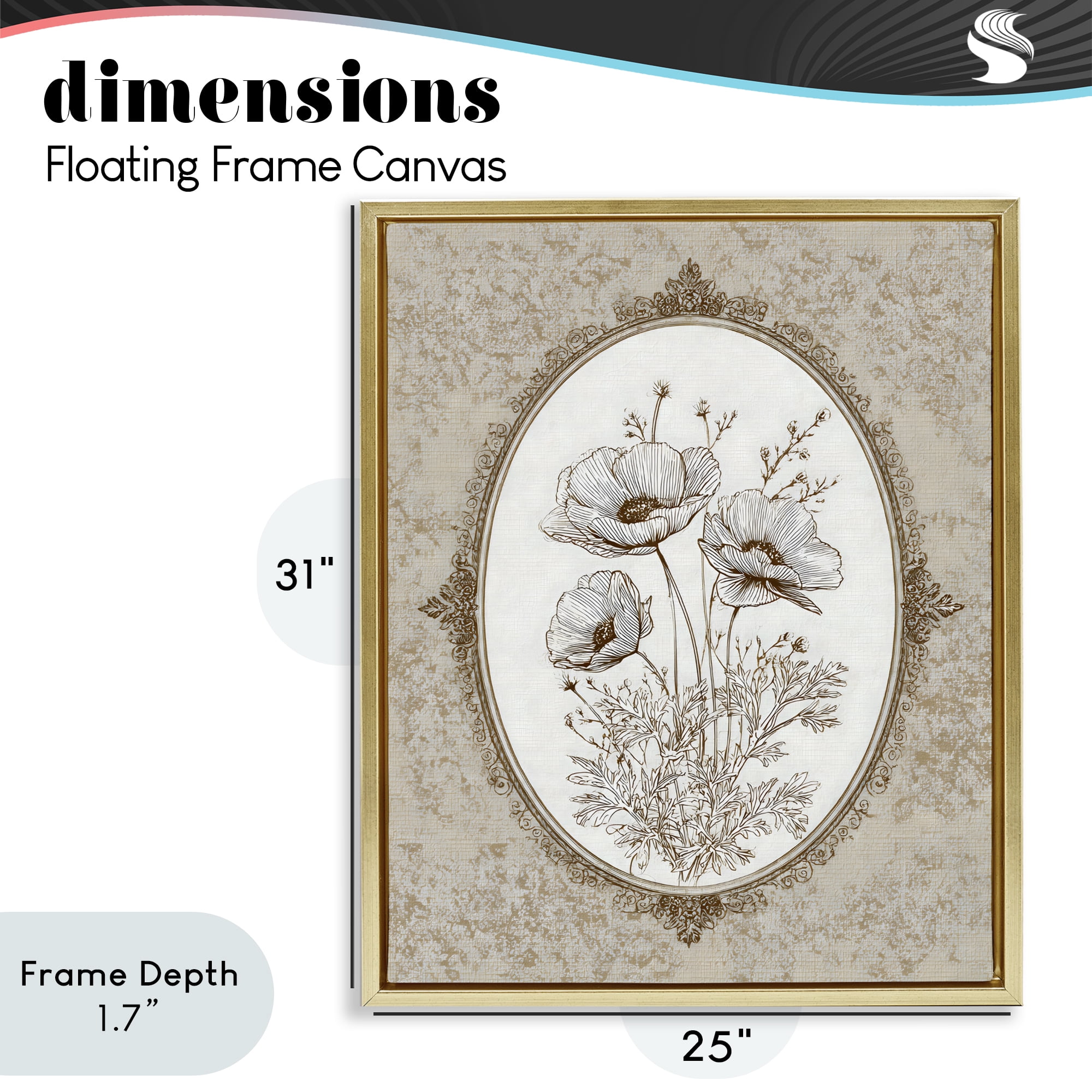 Stupell Industries Vintage Floral Sketch of Poppies Gold Framed Floater Canvas Wall Art, design by Ink Drop Loft