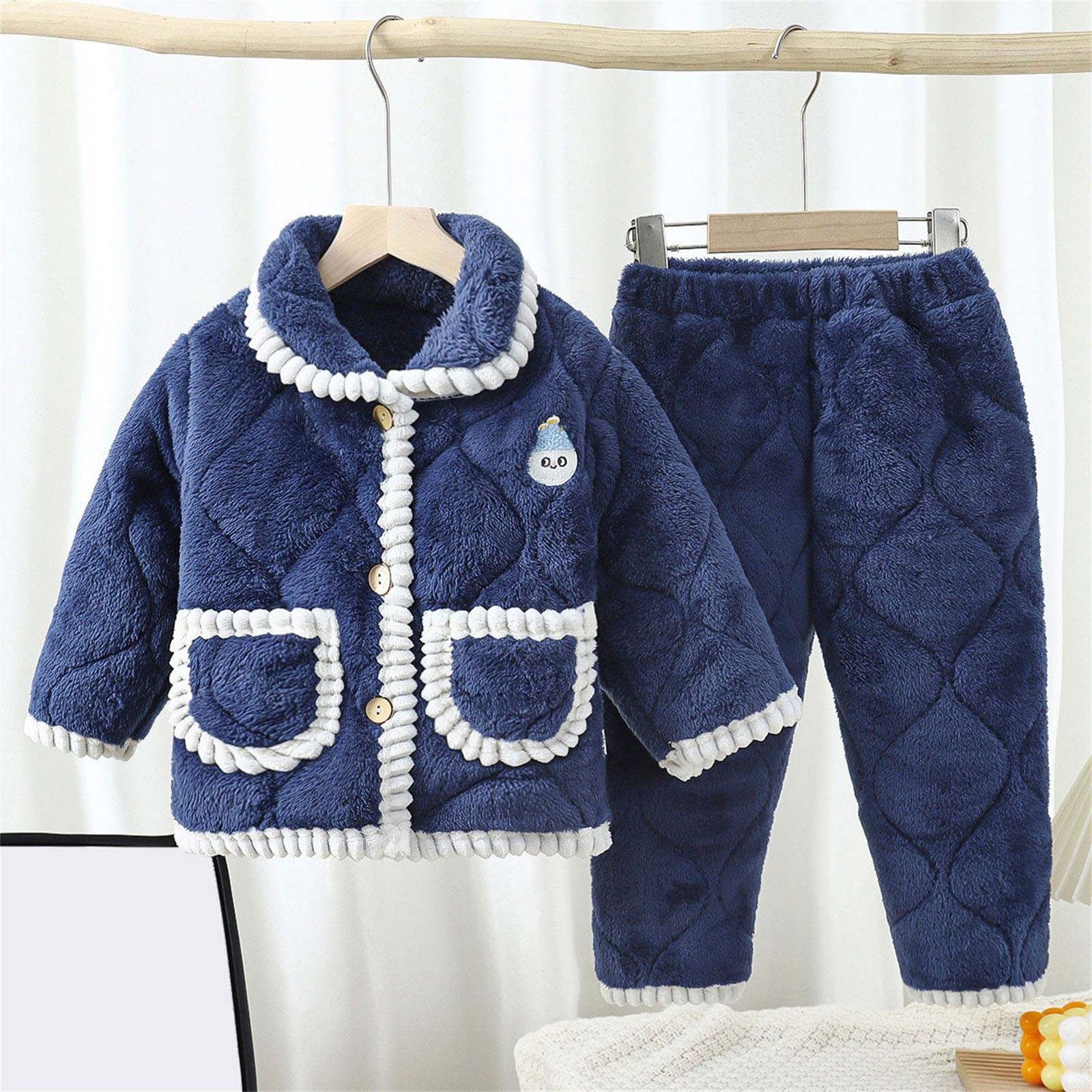 Coerni Kids Clothes Sets Baby Girls Fleece Outfits Long Sleeve Sweatshirt Fleece Pants Warm Indoor Clothing for Winter