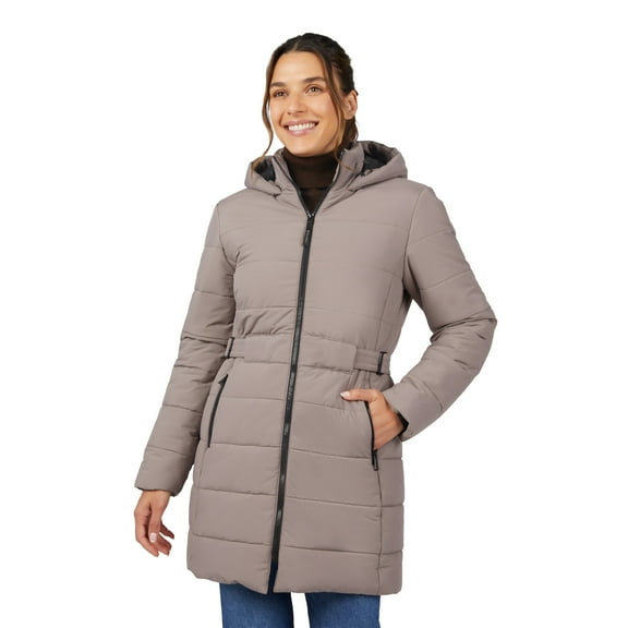 Free Country Women's Cirrus Quilted Long Puffer Jacket Mocha S