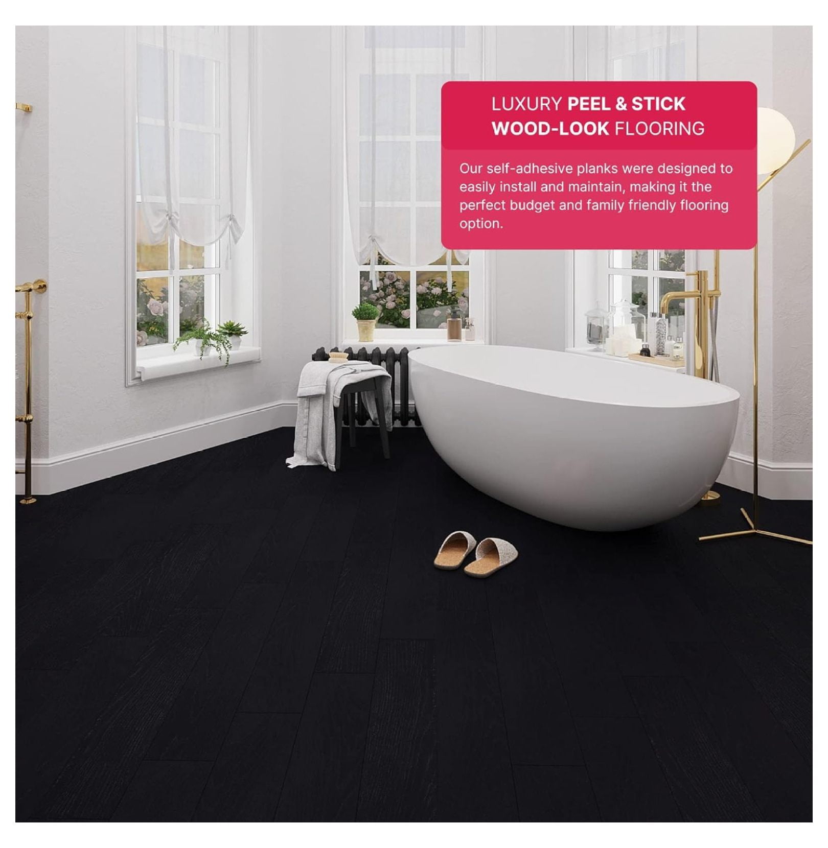 Luxury Vinyl Flooring Tiles | Peel and Stick Floor Tile for DIY Installation | 12 Wood Look Planks | Nero | BaseCore | 18 Sq. Feet