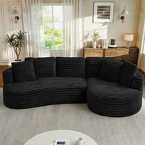 Muumblus Curved Sectional Sofa, Oversized L-Shaped Couch, Modern Corduroy Sleeper Couches for Living Room, Black (Chaise on Right)
