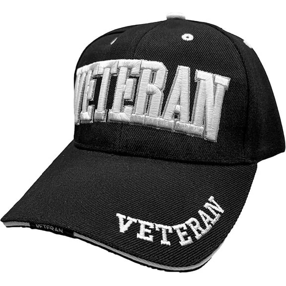 Veteran Embroidered Baseball Cap, 100% Acrylic, Black, 3D White Embroidery
