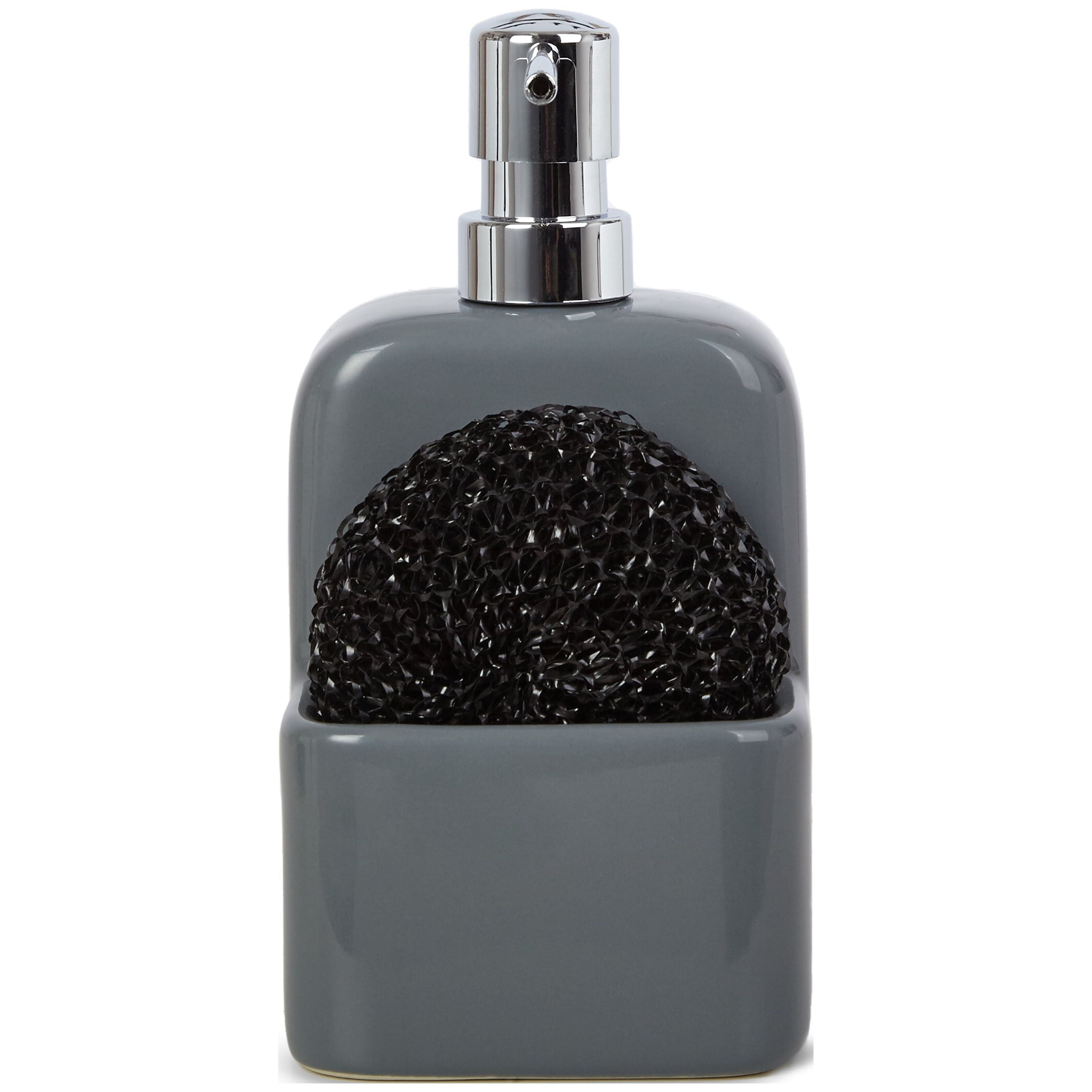 Mainstays Liquid Soap Pump with Sponge Caddy, Gray Ceramic, Single, Well Suited to Kitchen Organization and Accessibility