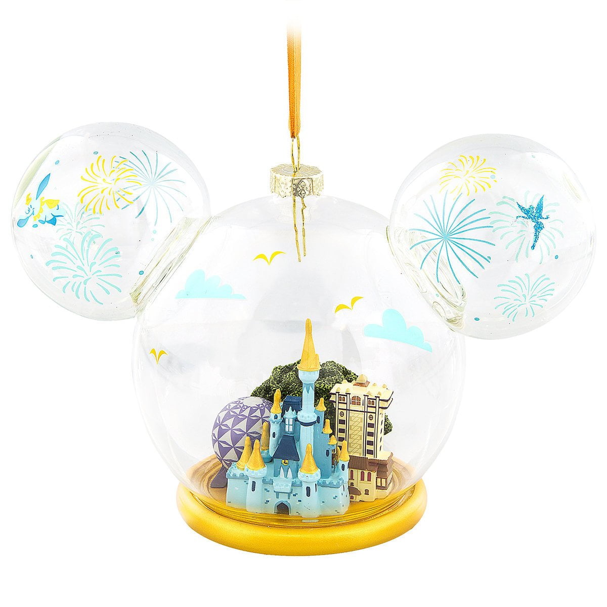 Disney Parks Mickey Mouse Ears Icon Clear Bejeweled Holiday Glass Ornament NEW 